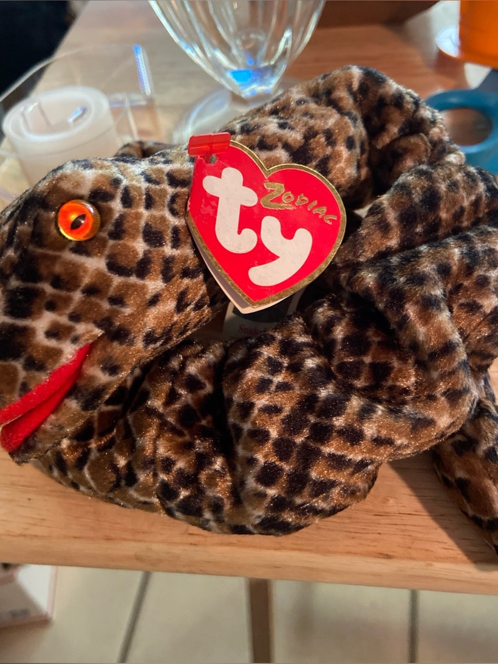 Ty Leopard Print Snake Plush - Brown, Black, Red Accent